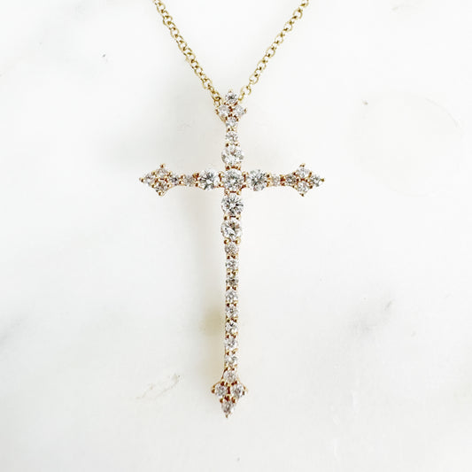18k Rose Gold Cross Diamond Pendant