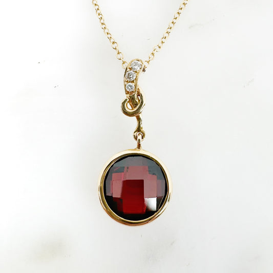 14k Yellow Gold Garnet Pendant with Diamonds