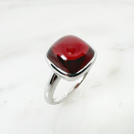 14K White Gold Cushion Garnet Ring