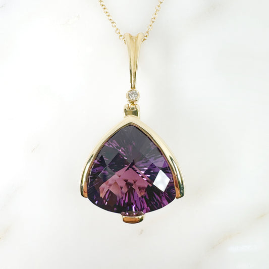 14k Yellow Gold Amethyst Pendant with Diamonds