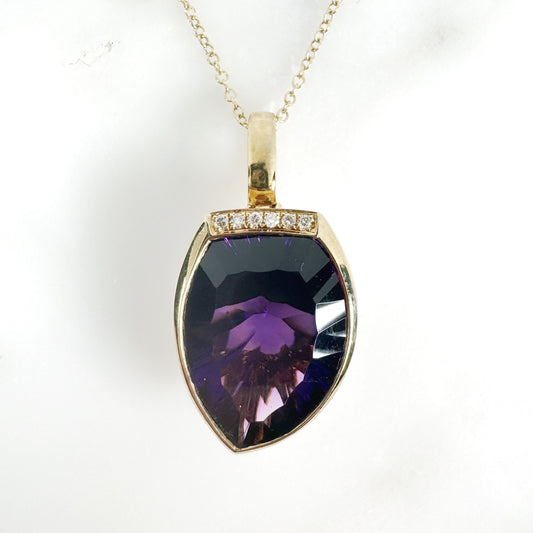 14k Yellow Gold Amethyst Pendant with Diamonds