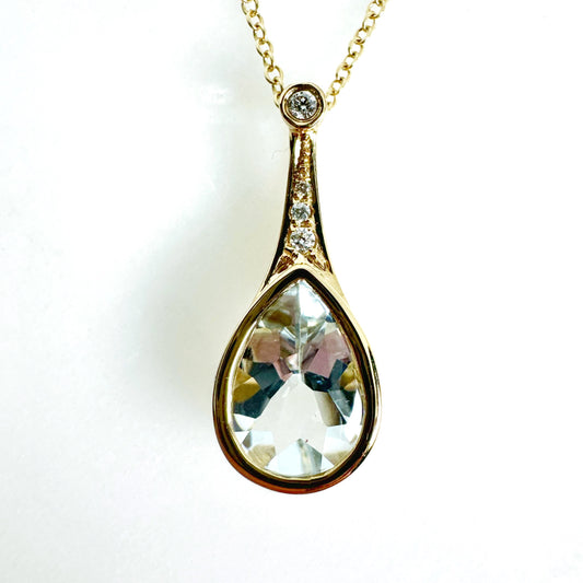 18k Yellow Gold Aquamarine Pendant with Diamonds