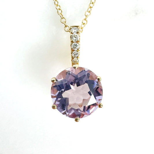 18k Yellow Gold Pink Amethyst Pendant with Diamonds