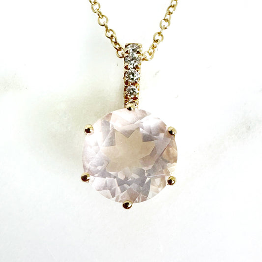 18k Yellow Gold Rose Quartz Pendant with Diamonds