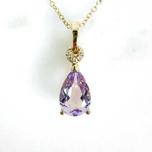 18k Yellow Gold Pink Amethyst Pendant with Diamonds