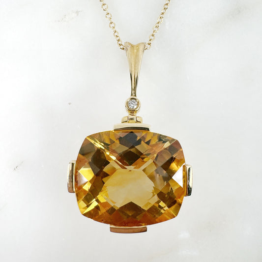 14k Yellow Gold Citrine Pendant with Diamonds