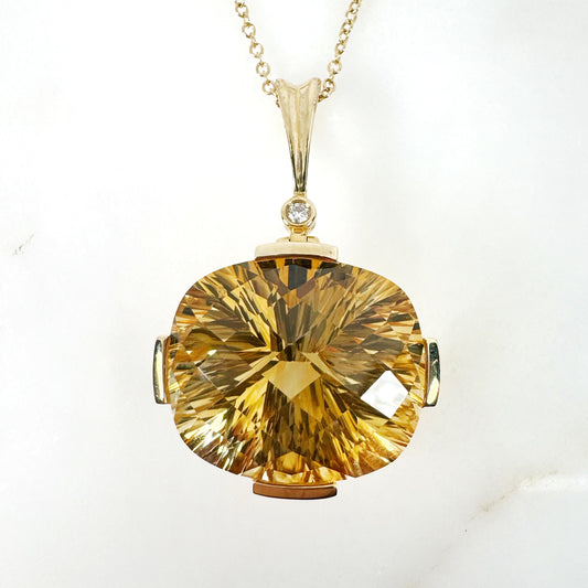 14k Yellow Gold Citrine Pendant with Diamonds