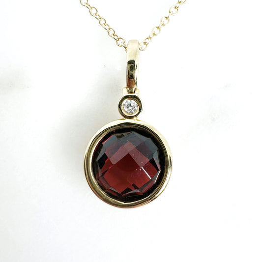 14k Yellow Gold Garnet Pendant with Diamonds