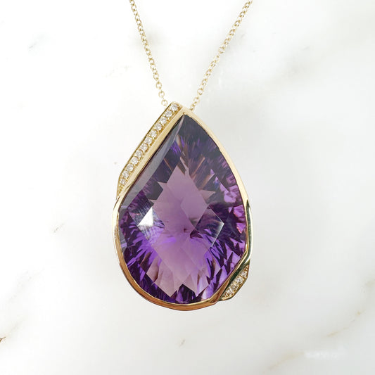 14k Yellow Gold Amethyst Pendant with Diamonds