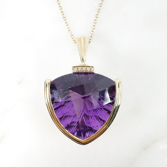 14k Yellow Gold Amethyst Pendant with Diamonds