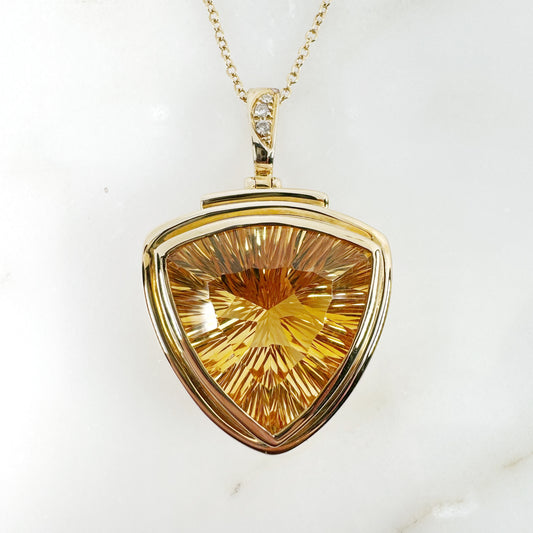 14k Yellow Gold Citrine Pendant with Diamonds