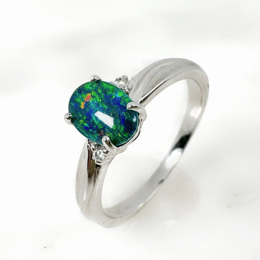 Silver Australian Triple Opal Ring with Cz