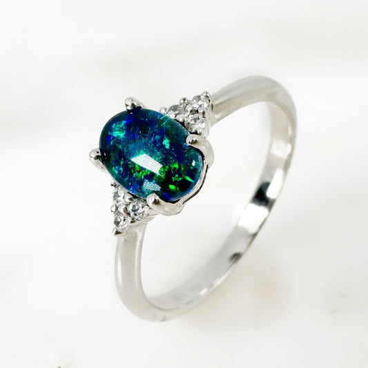 Silver Australian Triple Opal Ring with Cz