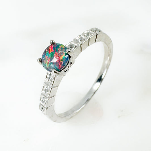 Silver Australian Triple Opal Ring with Cz