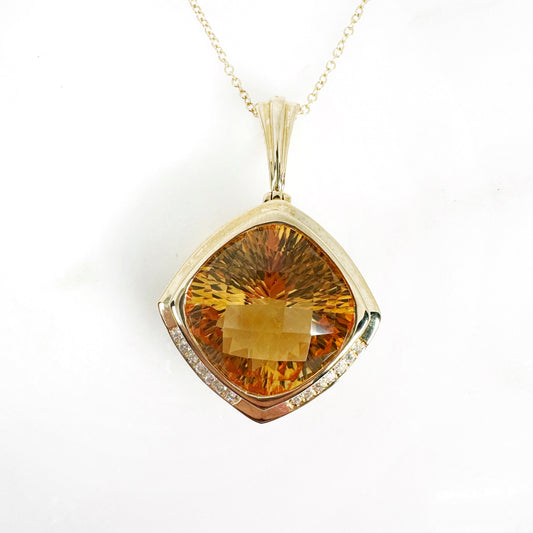 14k Yellow Gold Citrine Pendant with Diamonds