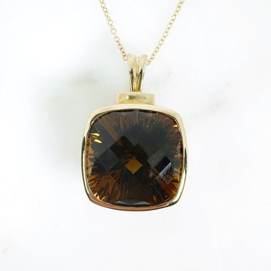 14k Yellow Gold Champagne Quartz Pendant