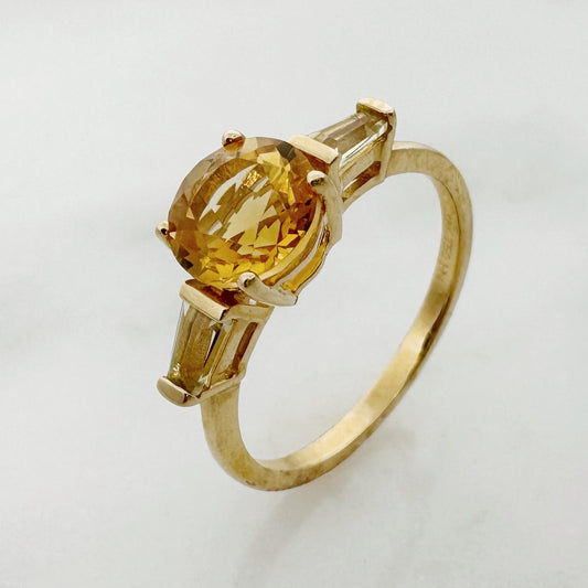 18K Yellow Gold Round Citrine Ring