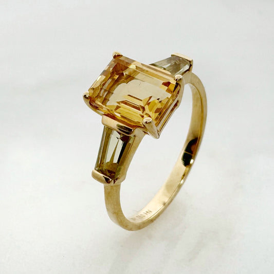 18K Yellow Gold Octagon Citrine + Lemon Quartz Ring