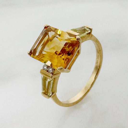 18K Yellow Gold Octagon Citrine Ring with Diamonds