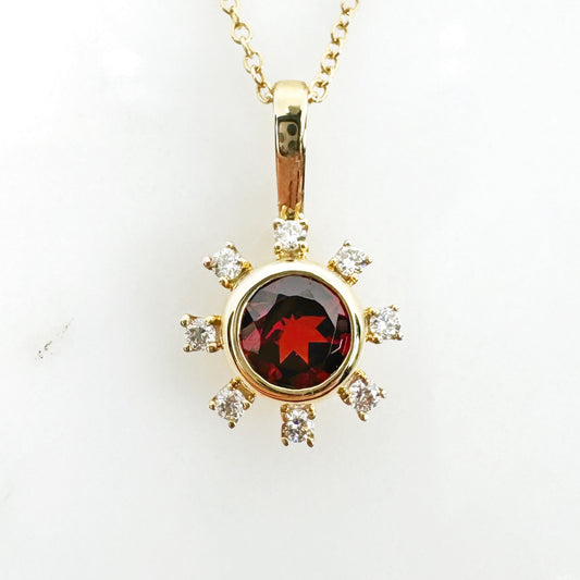 14k Yellow Gold Garnet Pendant with Diamonds