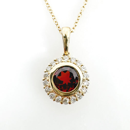 14k Yellow Gold Garnet Pendant with Diamonds