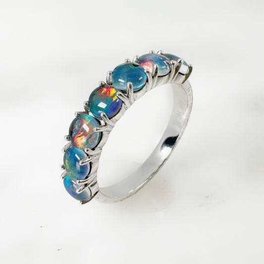 Silver Australian Triple Opal Ring with Cz