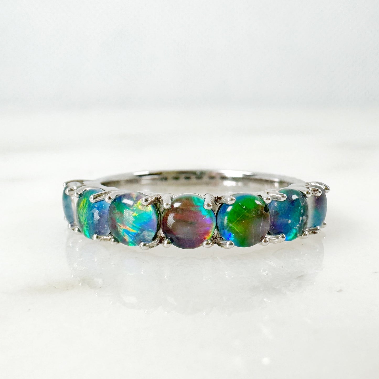 Silver Australian Triple Opal Ring with Cz