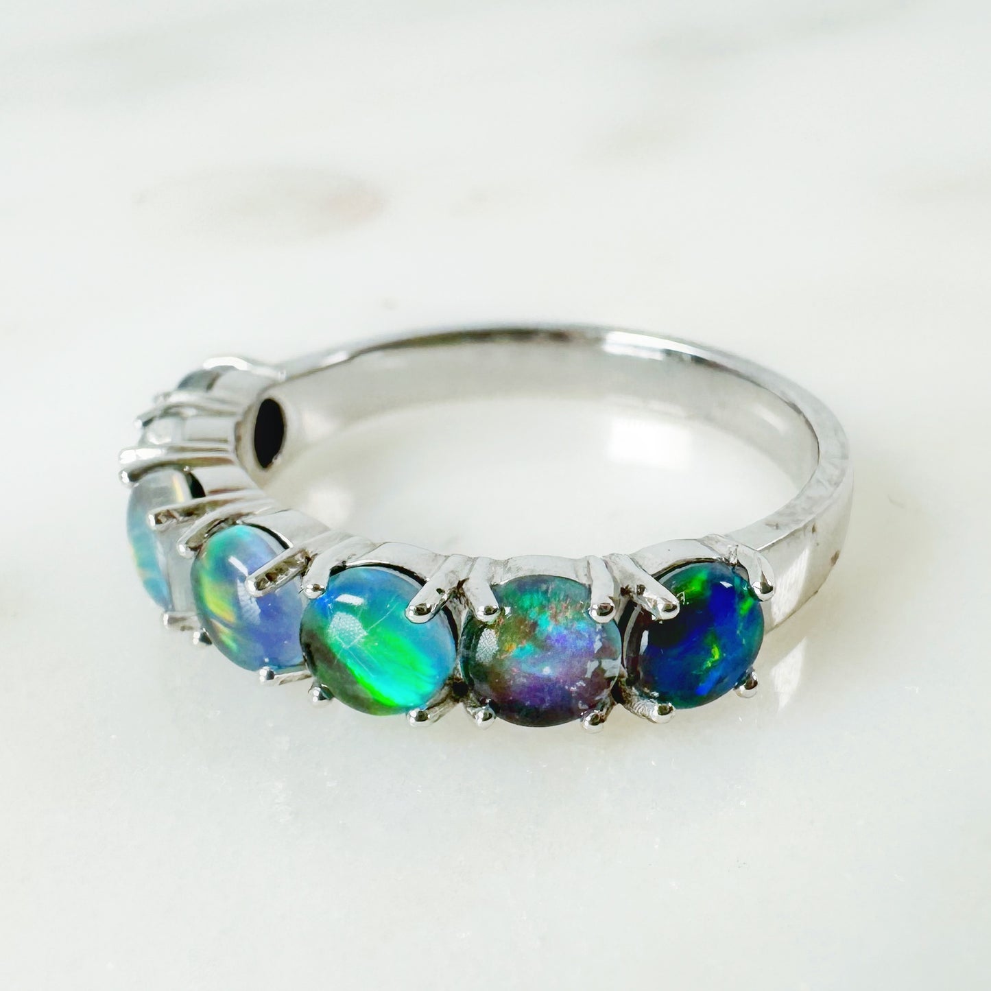 Silver Australian Triple Opal Ring with Cz