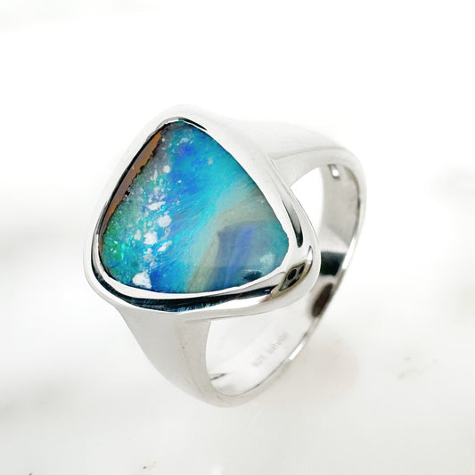 Silver Australian Boulder Opal Ring