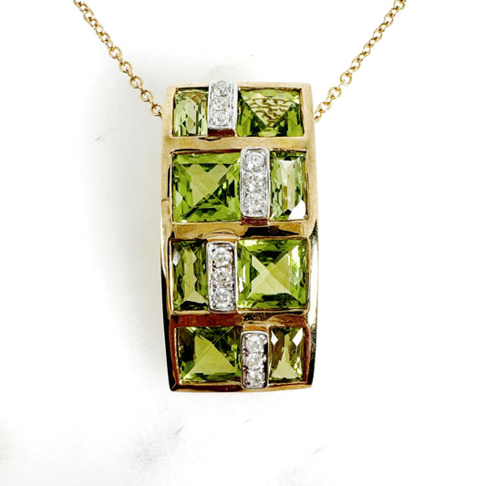 14K Yellow Gold Freeform Peridot Pendant with Diamonds