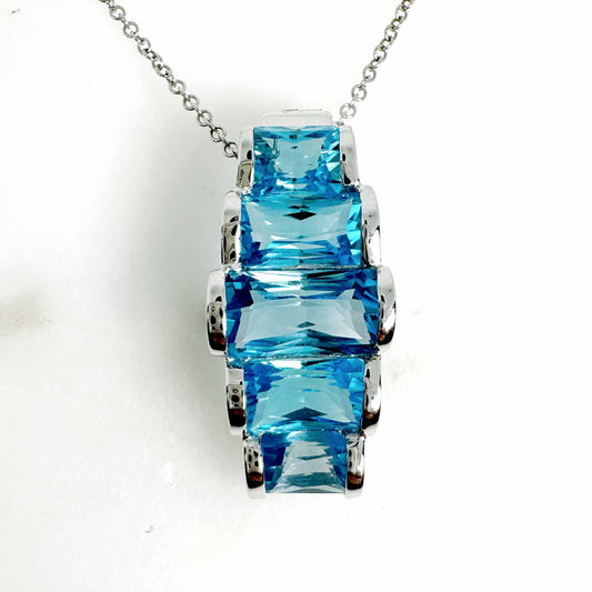 14K White Gold Freeform Swiss Blue Topaz Pendant