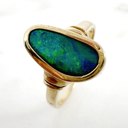 14K Yellow Gold Freeform Australian Doublet Opal Ring