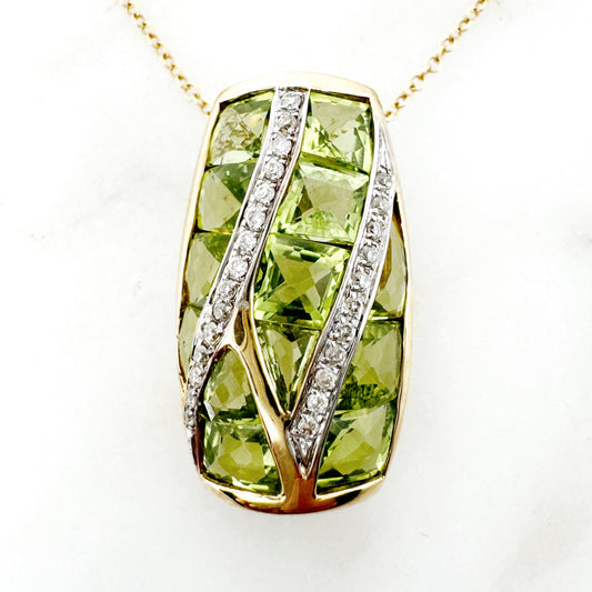 14K Yellow Gold Freeform Peridot Pendant with Diamonds