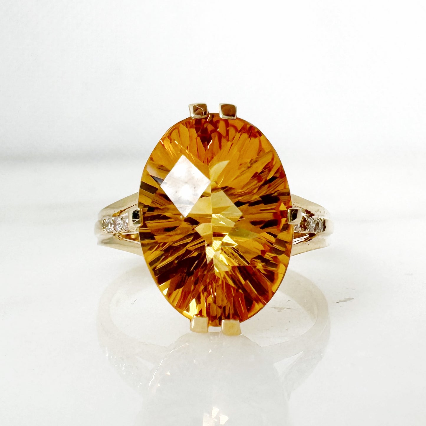 14K Yellow Gold Oval Citrine Ring with Diamonds