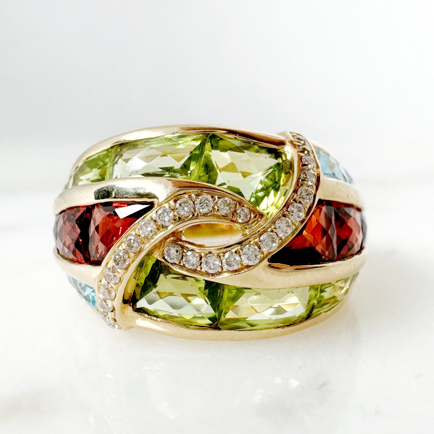 14K Yellow Gold Freeform Multi-Stone Ring with Diamonds