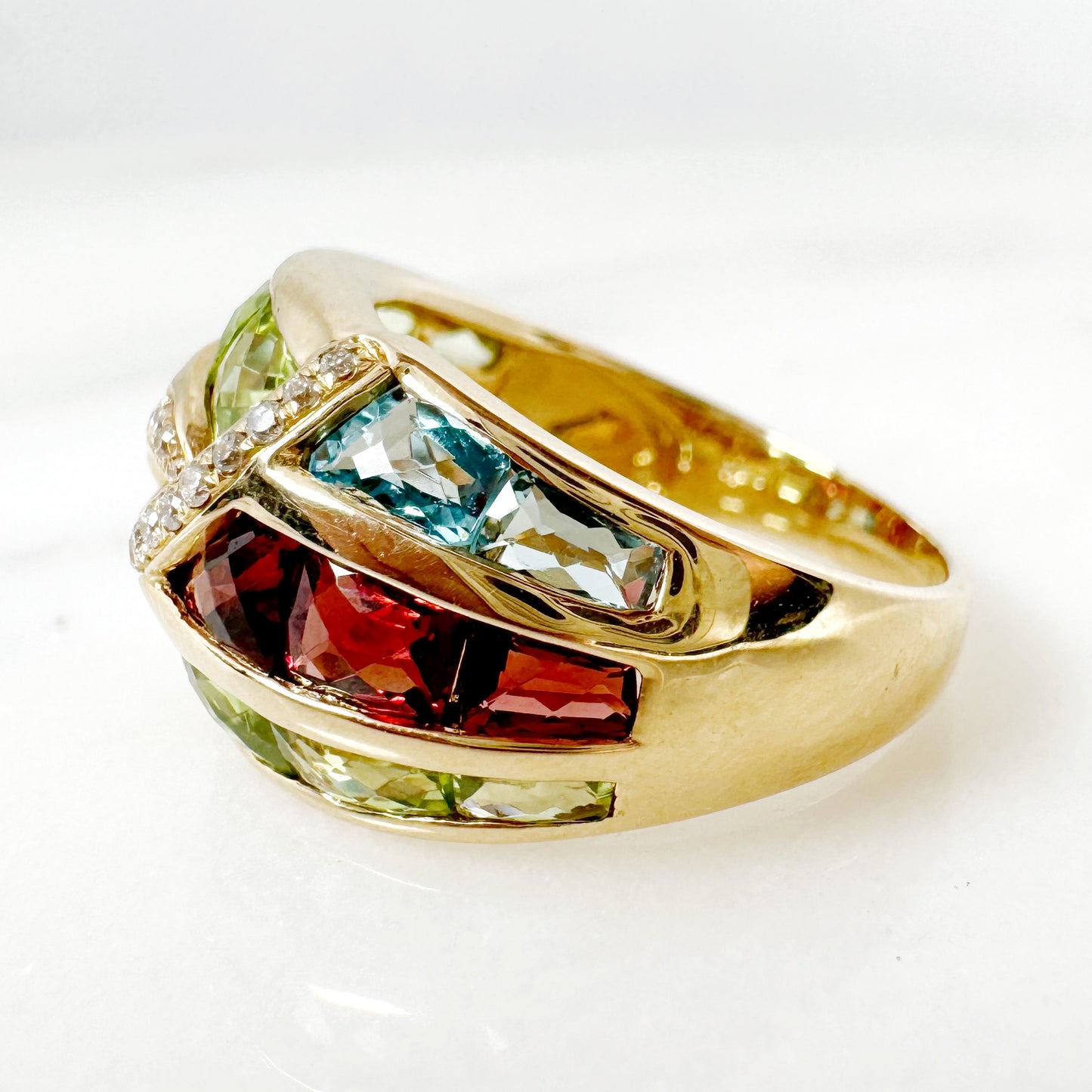 14K Yellow Gold Freeform Multi-Stone Ring with Diamonds