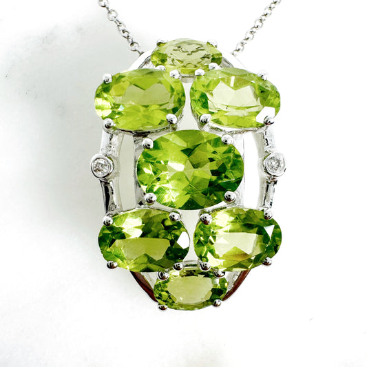 14K White Gold Freeform Peridot Pendant with Diamonds