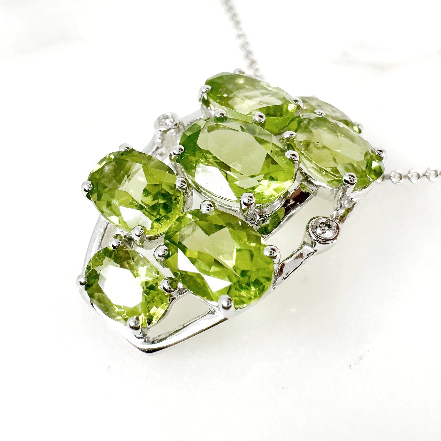 14K White Gold Freeform Peridot Pendant with Diamonds