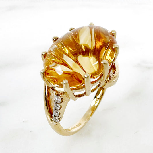 14K Yellow Gold Oval Citrine Ring with Diamonds