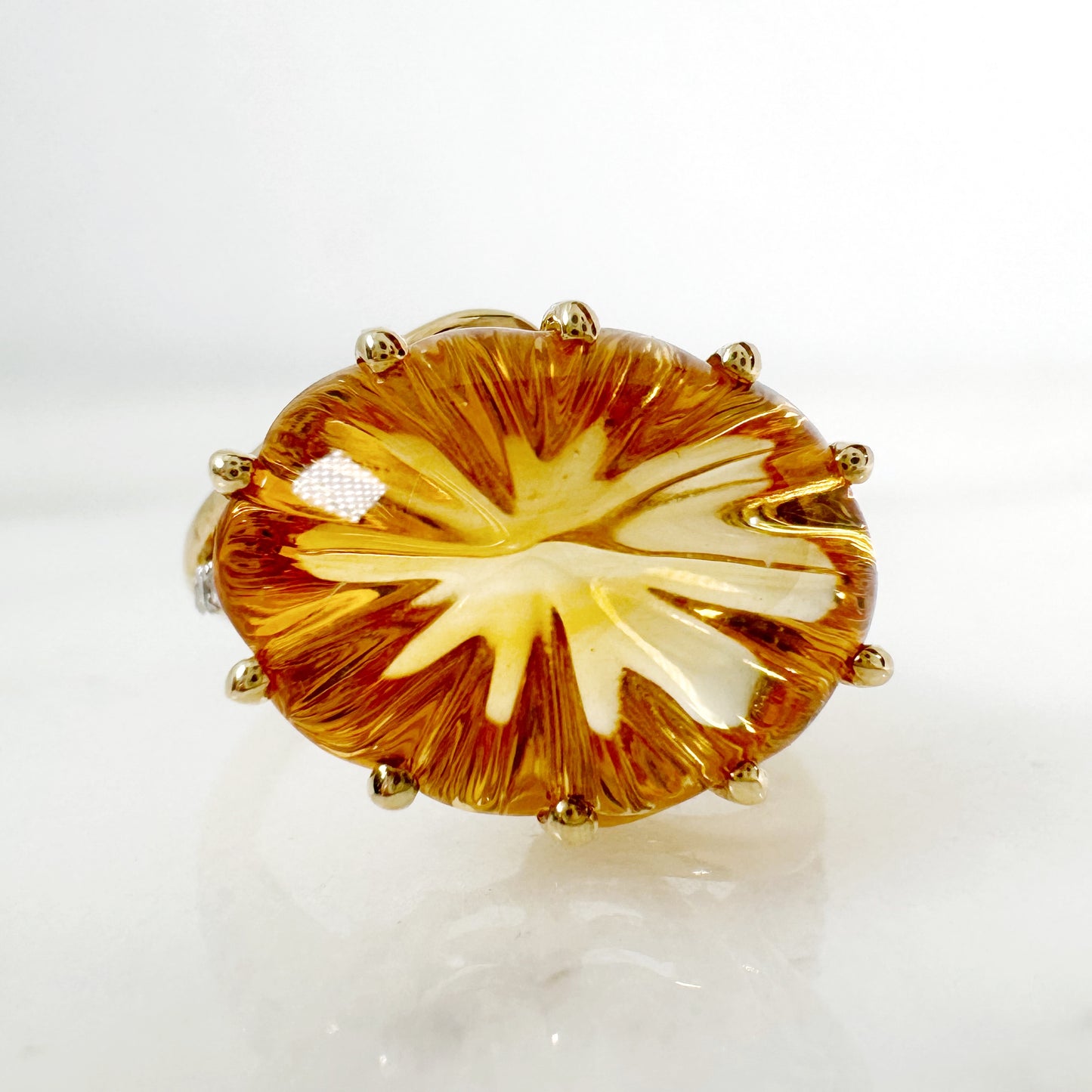 14K Yellow Gold Oval Citrine Ring with Diamonds