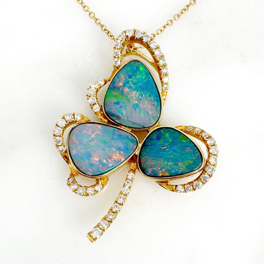 14K Yellow Gold Freeform Doublet Opal Pendant with Diamonds