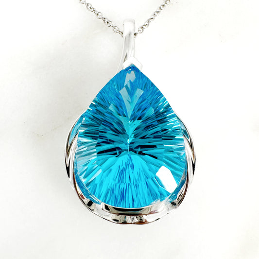 14K White Gold pearl Swiss Blue Topaz Pendant