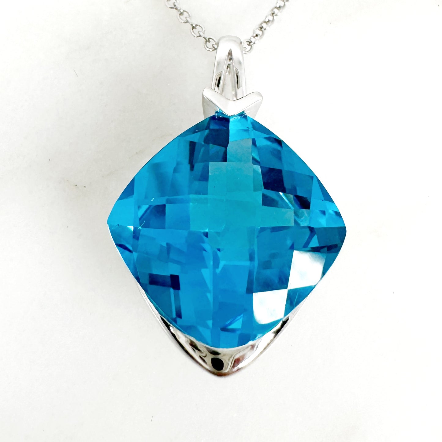 14K White Gold Cushion Swiss Blue Topaz Pendant