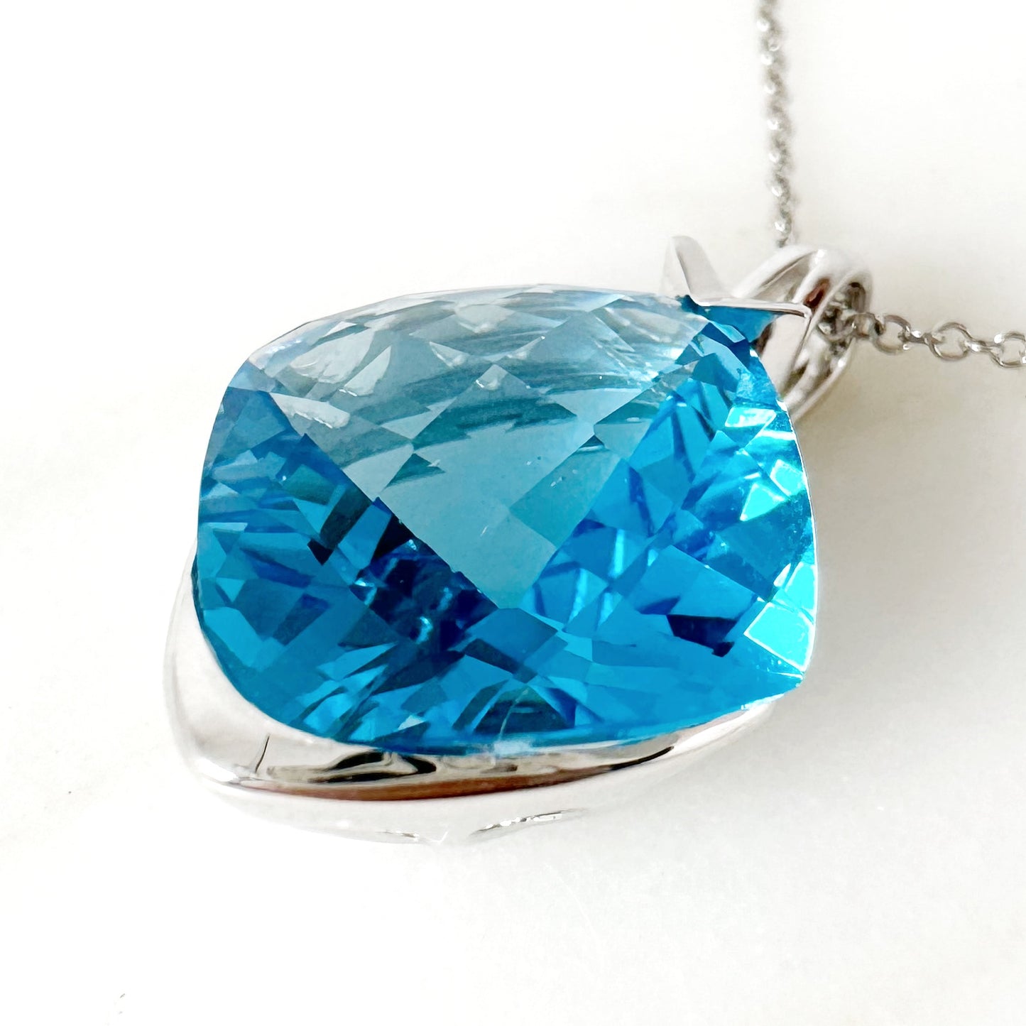 14K White Gold Cushion Swiss Blue Topaz Pendant