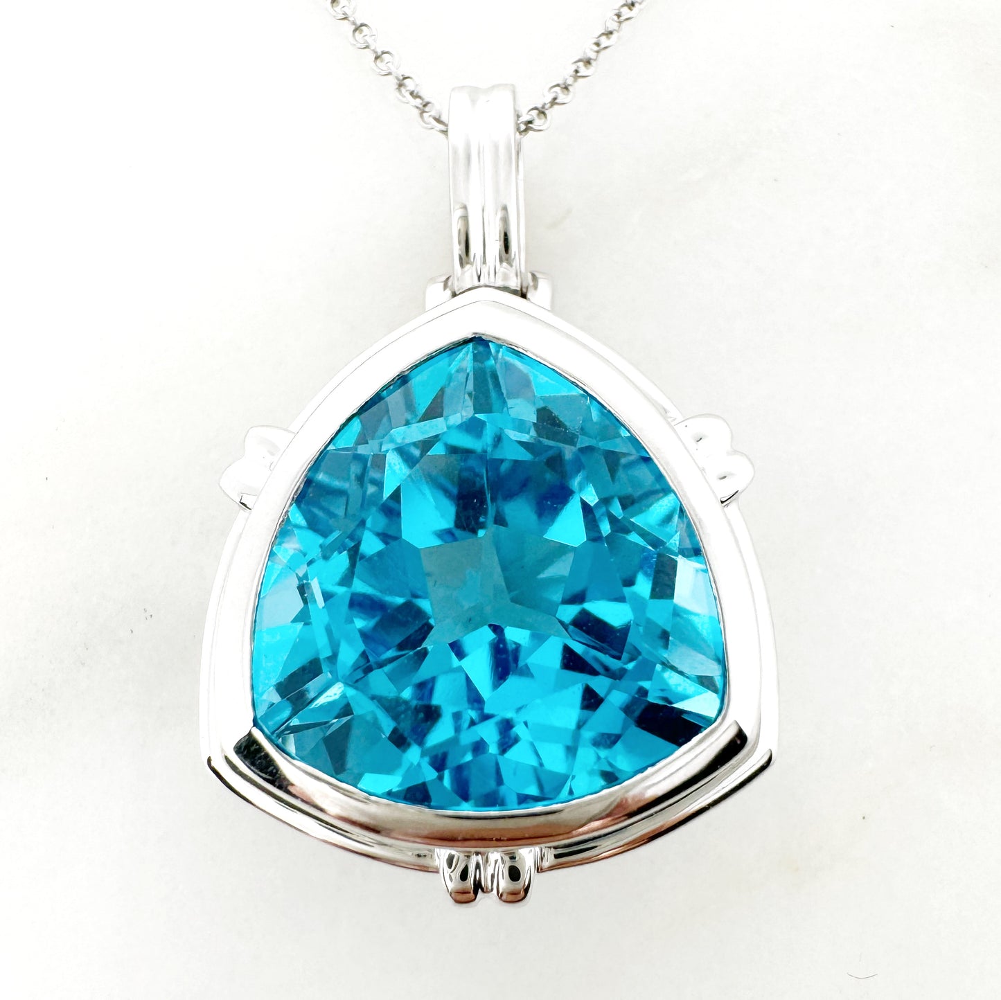 14K White Gold triangle Swiss Blue Topaz Pendant