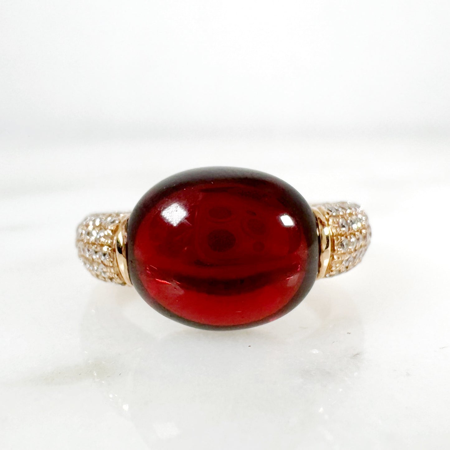 18K Yellow Gold Oval Garnet Ring with Diamonds