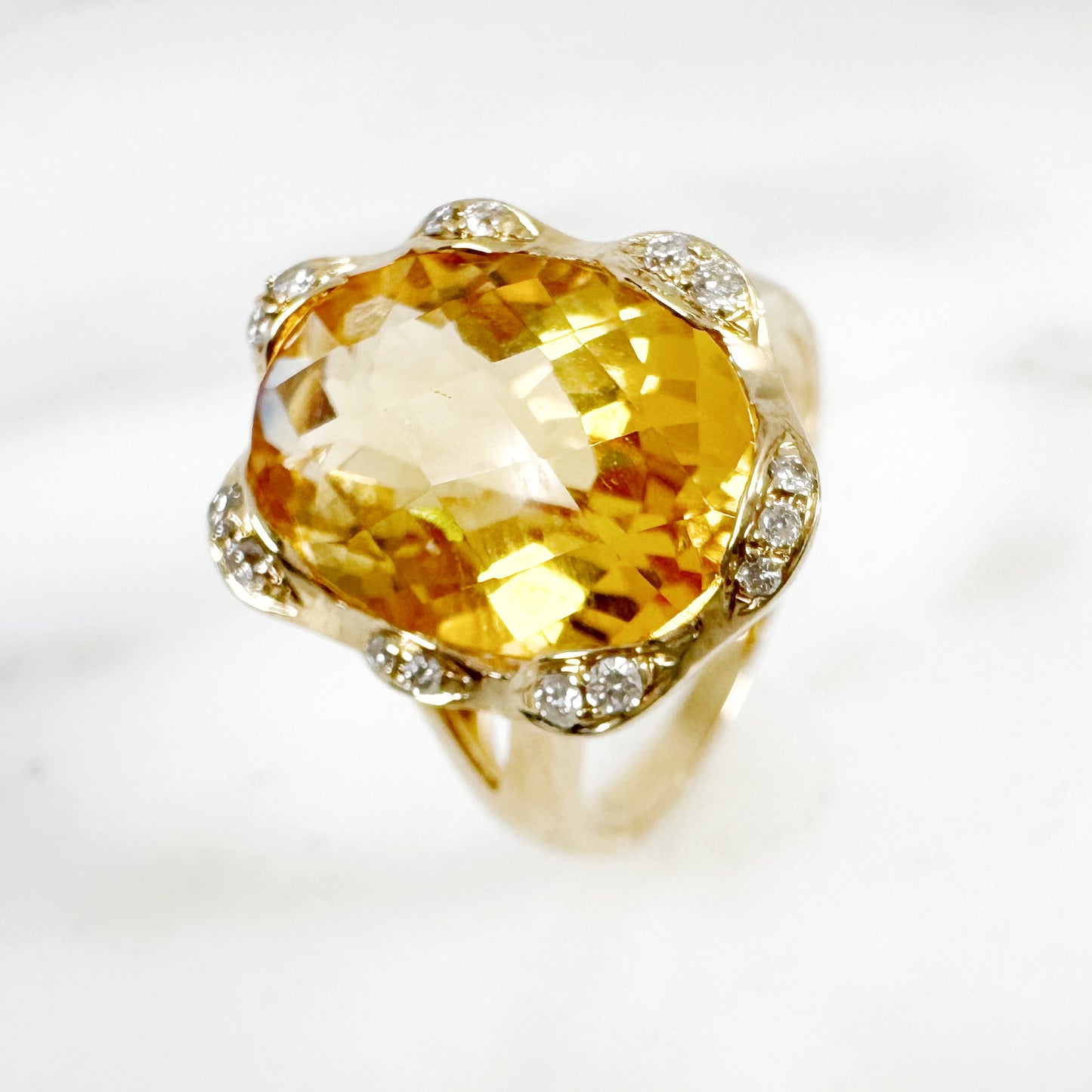 14K Yellow Gold Oval Citrine Ring with Diamonds