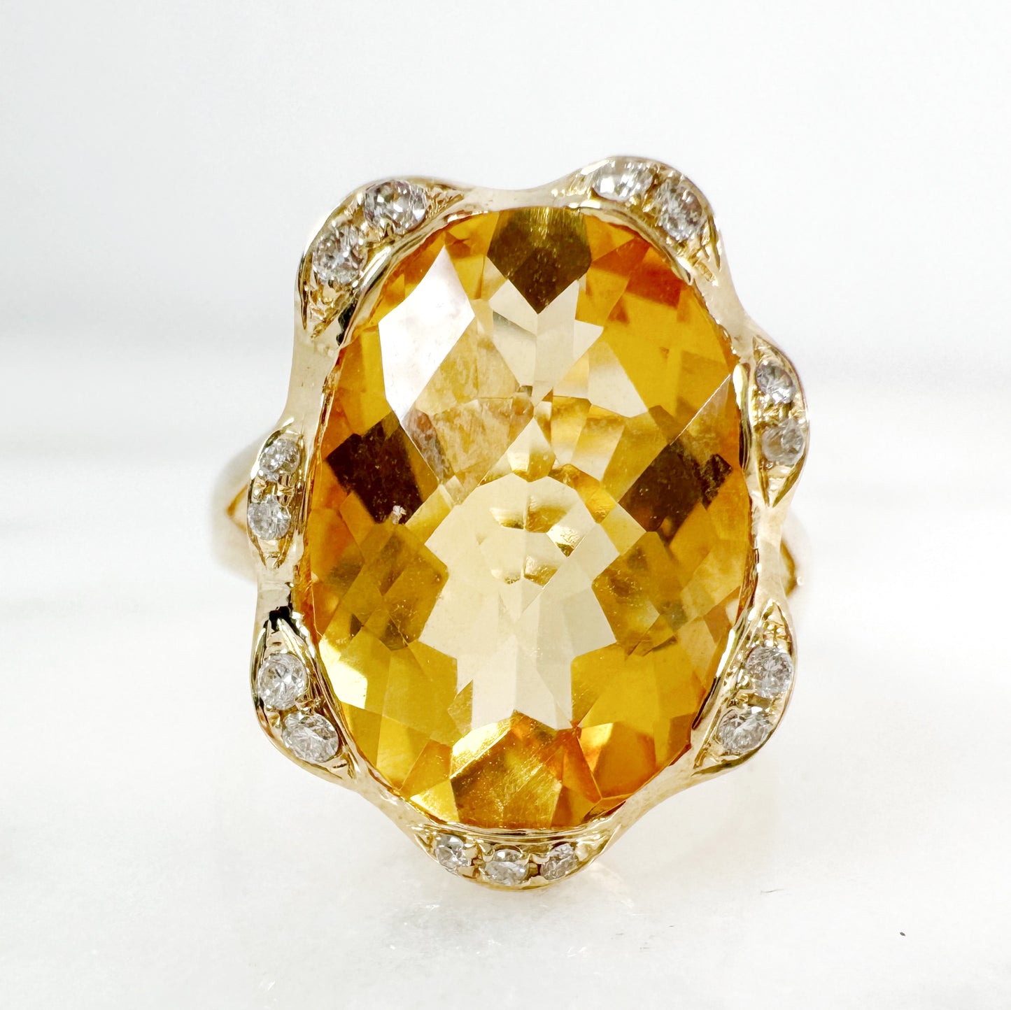 14K Yellow Gold Oval Citrine Ring with Diamonds