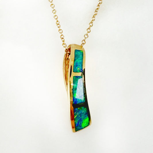 14K Yellow Gold Inlay Opal Pendant