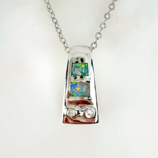 14K White Gold Inlay Opal Pendant